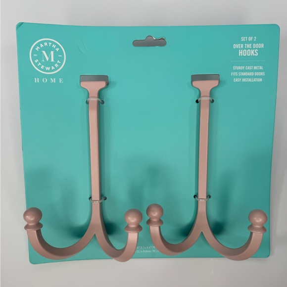 Martha Stewart ~ PINK ~ Over-The-Door Hooks ~ ~ Set Of 2 ~ Cast Metal - Picture 1 of 13